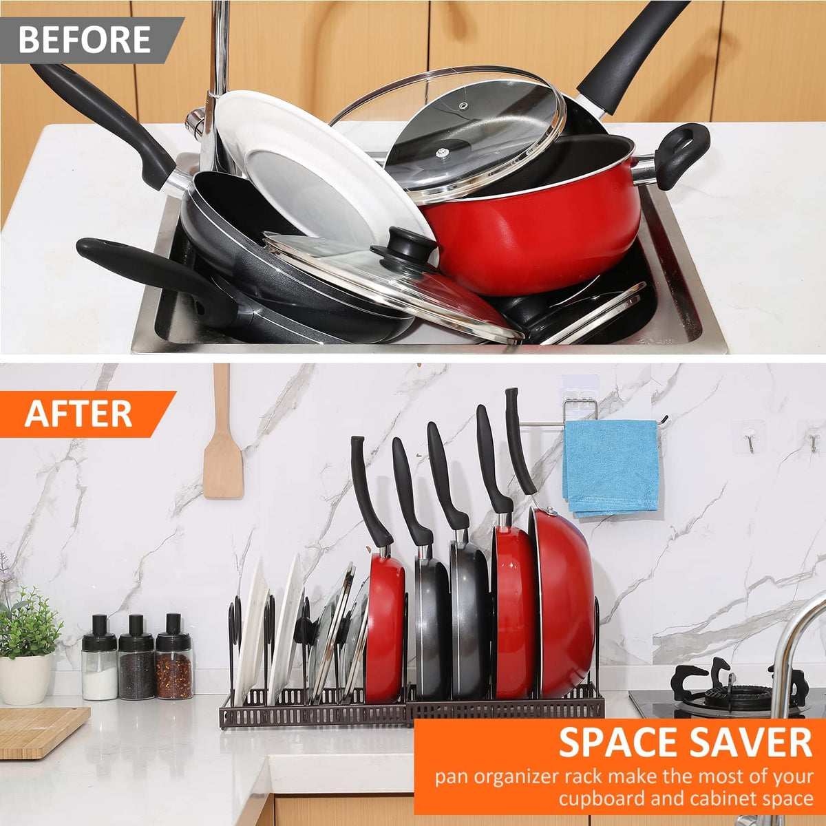 30.5–58.4 cm Expandable Pan & Lid Organiser with 10 Dividers