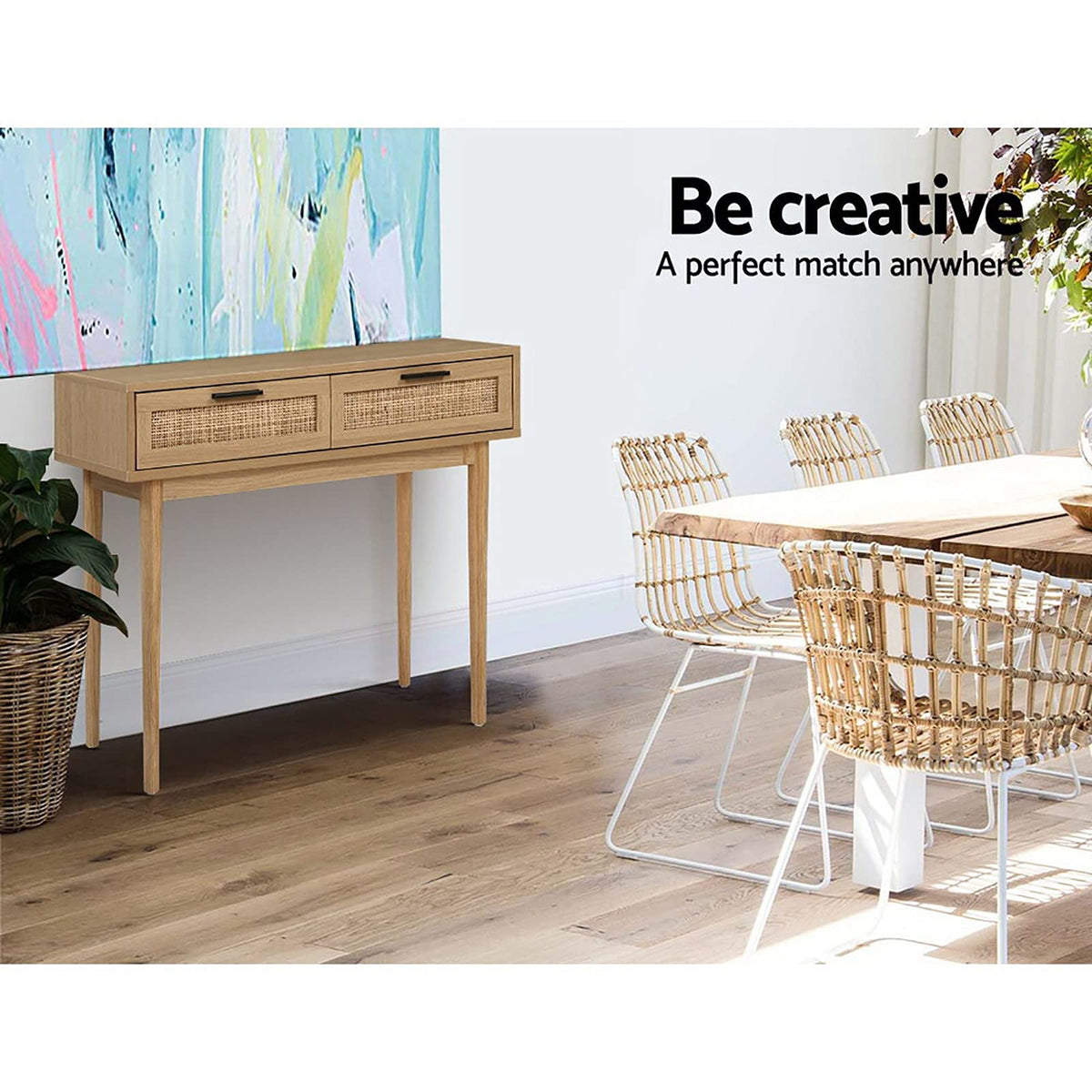 Natural Rattan Console Table
