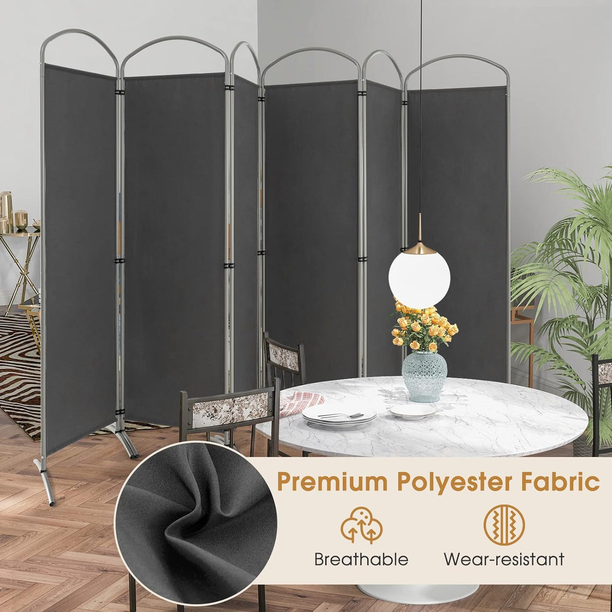 188cm Folding 6-Panel Room Divider – 4 Colours