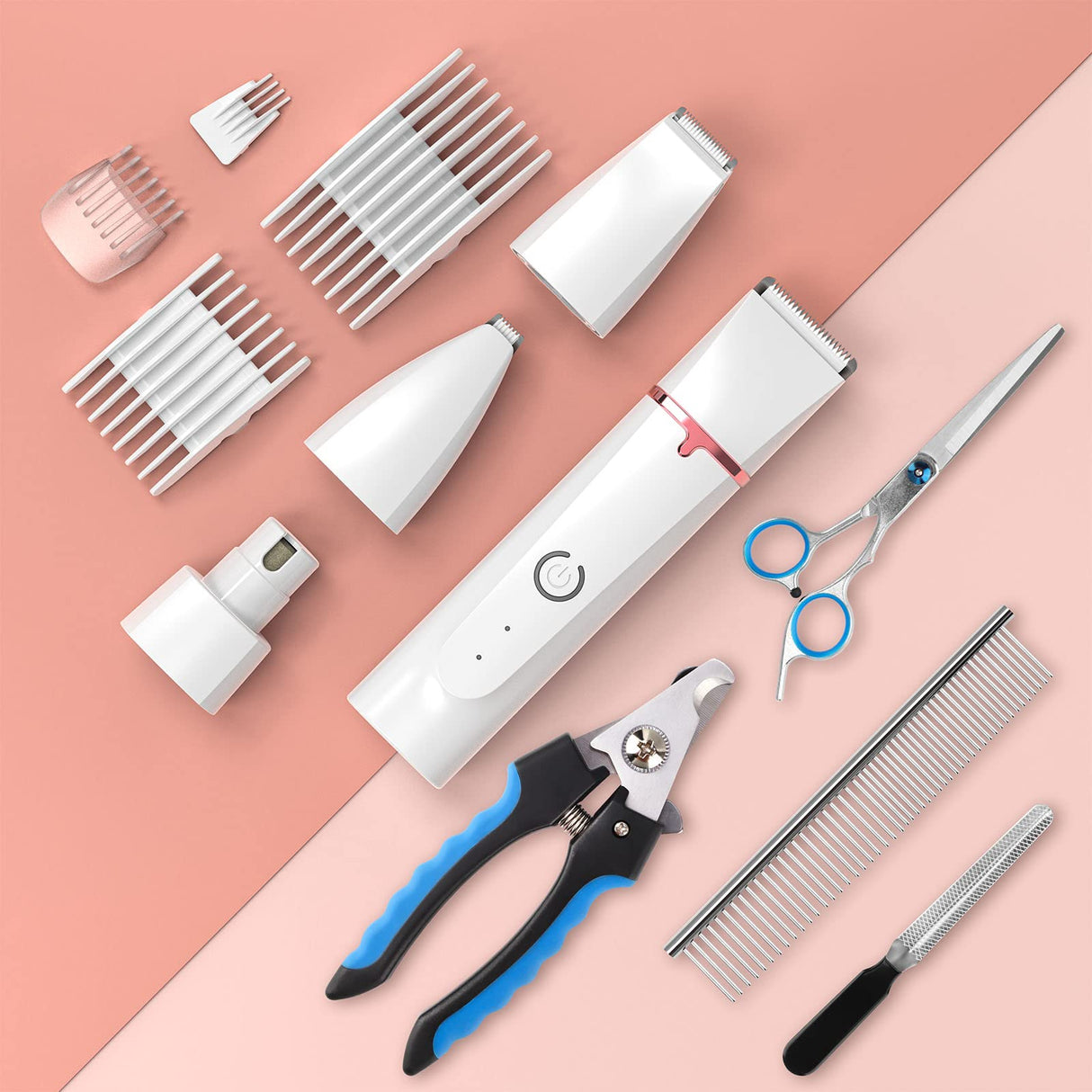 Dog Grooming Clippers kit, 4 in 1 Low Noise Pet Grooming Kit, Professional Dog Grooming Clippers, Rechargeable Cordless Dog Hair Clippers Dog Paw Trimmer Nail Grinder Trimmer for Small to Medium Pets Cat&Dog