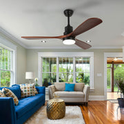 52" Ceiling Fan with Light Remote Control, DC Motor Outdoor LED Modern Smart Ceiling Fans, Wood Walnut Blades, Noiseless Reversible 6-Speed Motor for Bedroom, Garage, Patios, Kitchen, Farmhouse