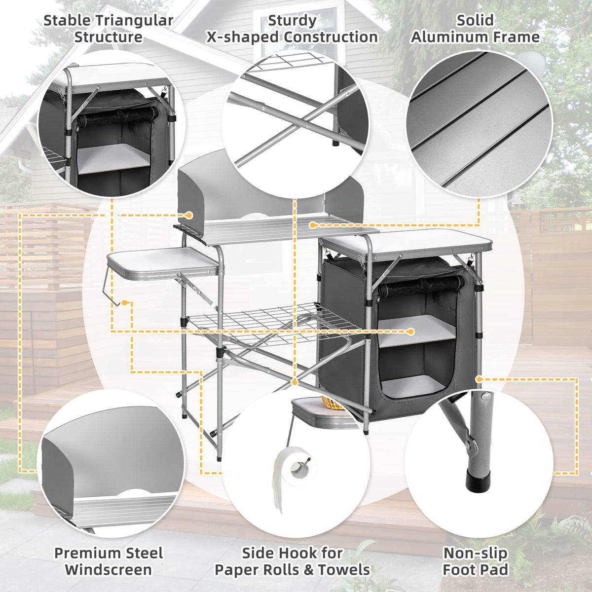 Costway Folding Camp Kitchen with Windscreen & Zippered Storage