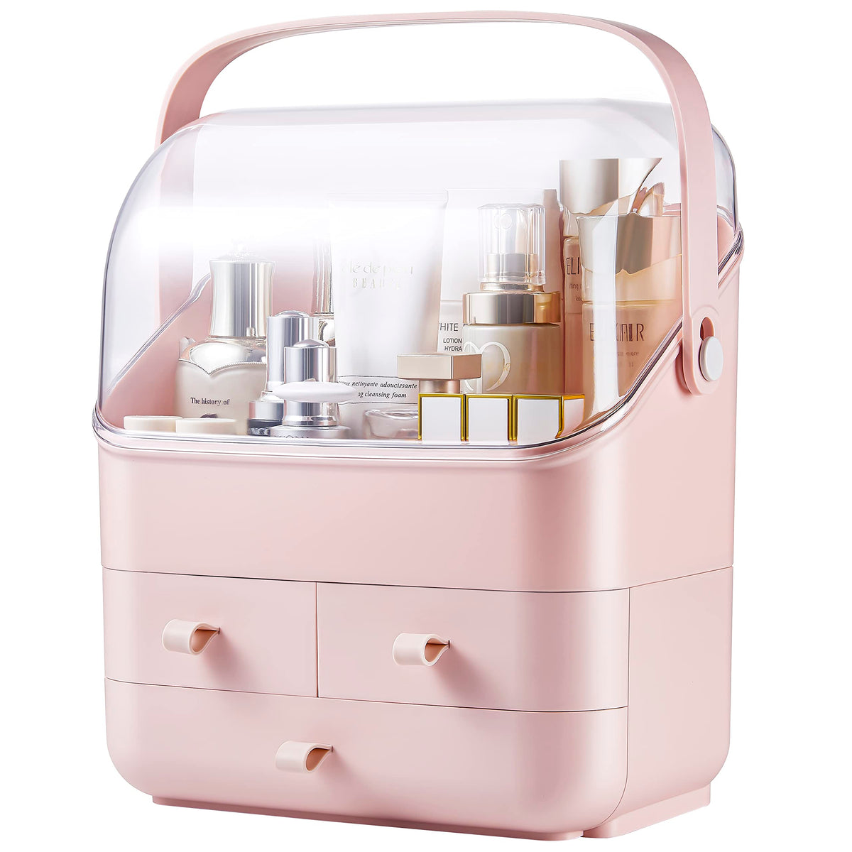 Covered Pink Makeup Organiser with 3 Drawers & Handle