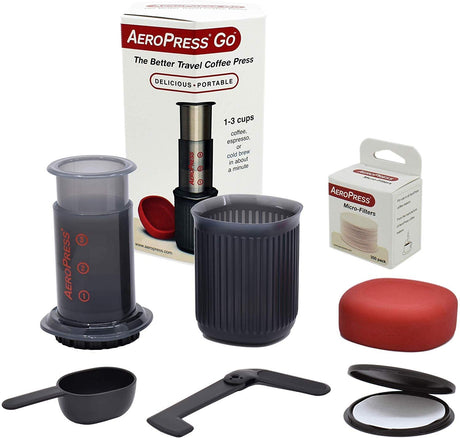 AeroPress Go Portable Travel Coffee Press, 1-3 Cups - Makes Delicious Coffee, Espresso and Cold Brew in 1 Minute