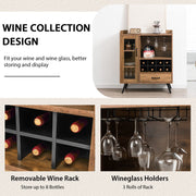 Wine Cabinet, Buffet Sideboard with Removable Wine Rack, Drawer, Shelves, Tempered Glass Door & Glass Holder, Wooden Wine Storage Sideboard for Kitchen, Dining Room, Living Room