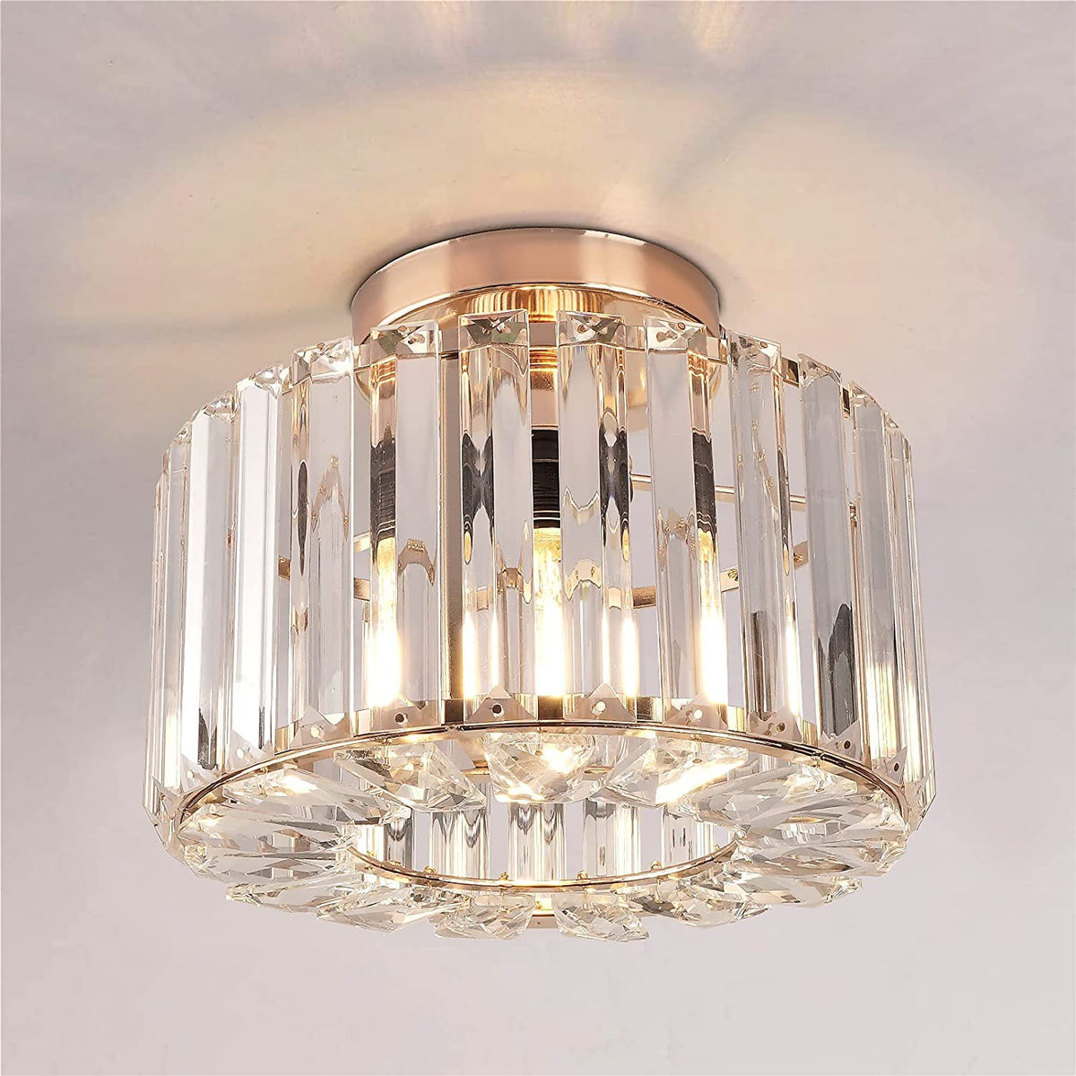 Gold Ceiling Light Fixture - Easric Industrial Crystal Semi Flush Mount Ceiling Lighting Modern LED Crystal Chandeliers Fitting for Hallway Living Room Dining Room Kitchen