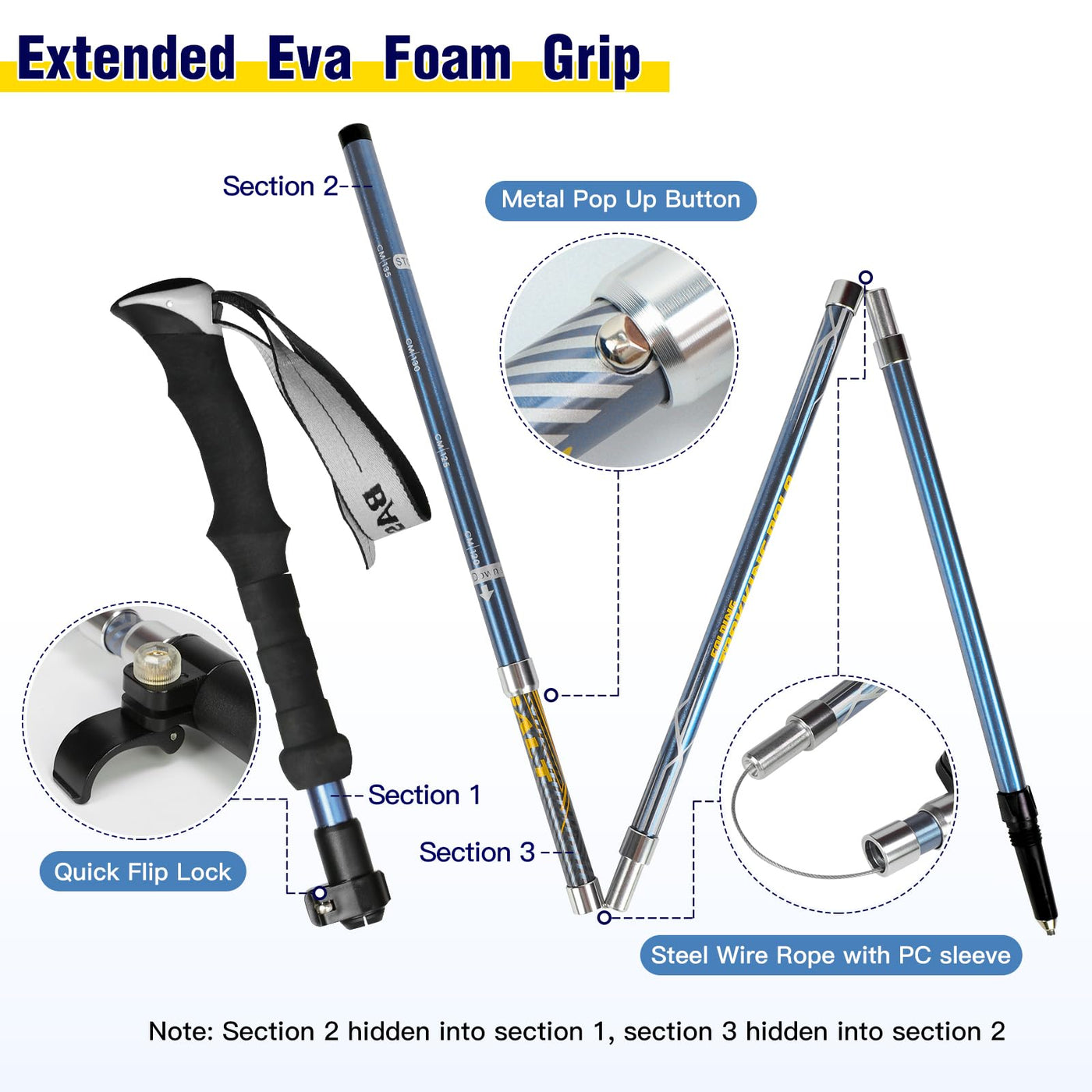 Collapsible Aluminium Trekking Poles with All-Terrain Tip Kit
