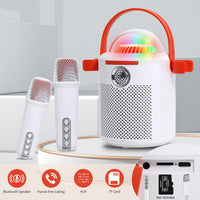 AURTEC White Portable Karaoke Speaker with 2 Wireless Microphones