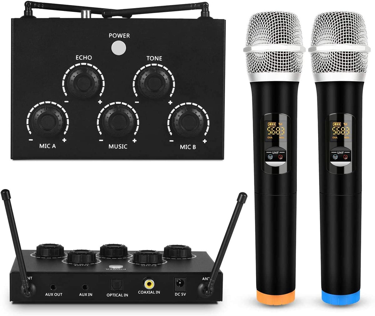 Rybozen Dual UHF Karaoke Mixer with Optical, Coaxial & AUX