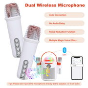 AURTEC White Portable Karaoke Speaker with 2 Wireless Microphones