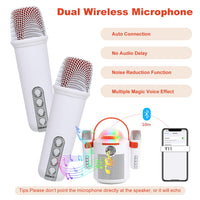 AURTEC White Portable Karaoke Speaker with 2 Wireless Microphones