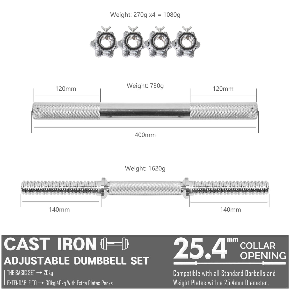 20 kg Adjustable Dumbbell-to-Barbell Weight Set