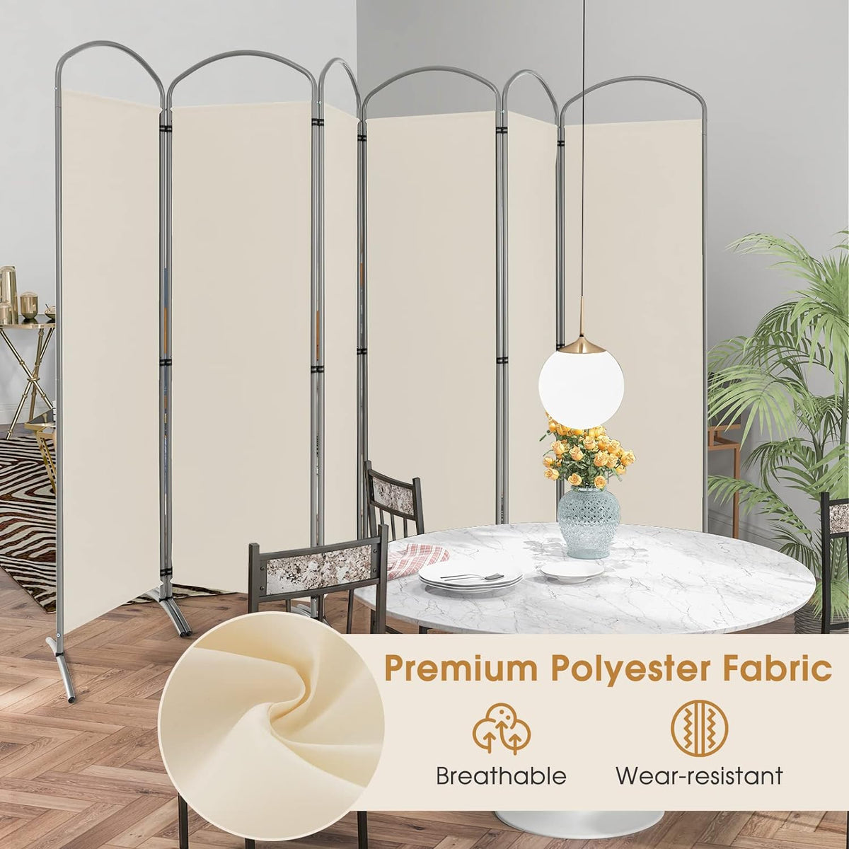 188cm Folding 6-Panel Room Divider – 4 Colours