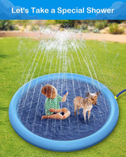 Non-Slip Splash Pad for Kids and Dog,Sprinkler & Splash Play Mat,Dog Pool Summer Outdoor Water Toys Backyard Durable Splash Pad for Toddlers Kids Small Medium Large Dogs Pets-Blue