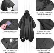 Adult Hooded Waterproof Rain Poncho with Reflective Strips