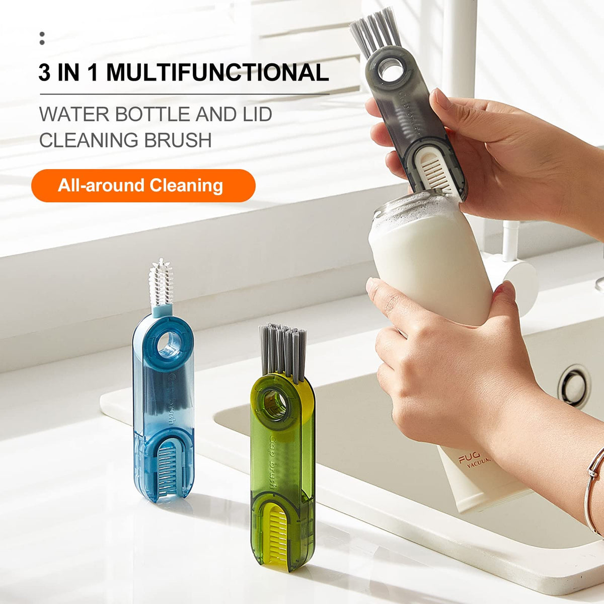 3-in-1 Bottle Lid, Rim & Crevice Cleaning Brush