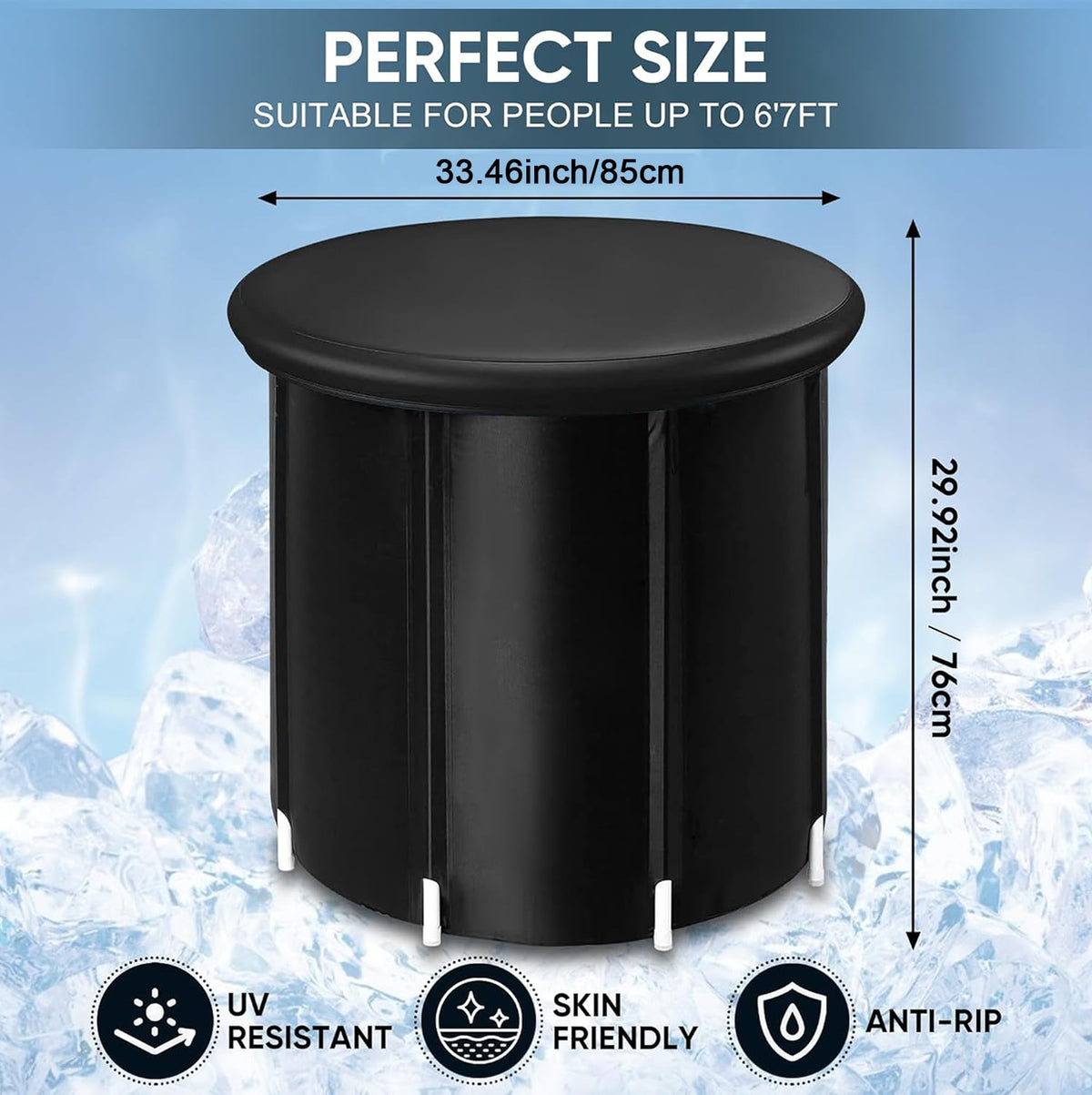 85 × 75 cm Portable Ice Bath Tub with Cover
