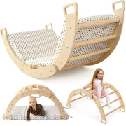 Kids Climber Arch Rocker with Cushion Pad Black，Montessori Climber Indoor Climbing Toys for Kids, Arch Climber Wooden Indoor Playground for Climbing (Small Arch Climbing with Cushion)