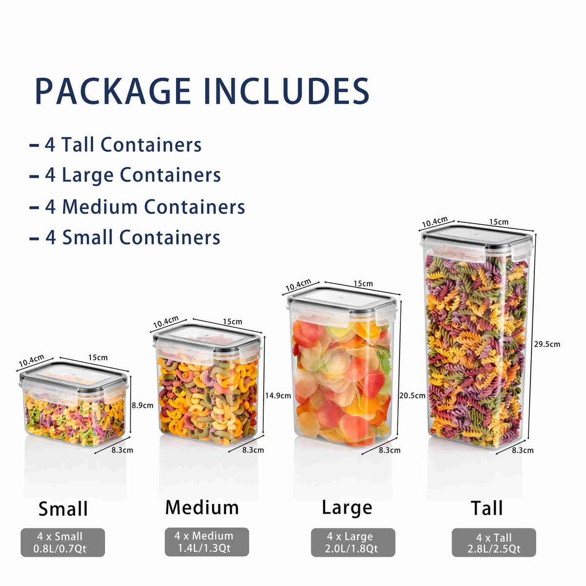 16 Pieces Airtight Food Storage Containers Set for Kitchen & Organisation - Pantry Storage Organiser, Cereal Storage Containers with 100% Leak-Proof Lids Ideal for Dry and Wet Food
