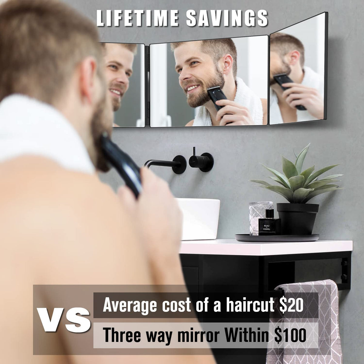 Tri-Fold Self-Haircut Mirror with 10× Detail Mirror