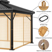 New Gazebo Mo-squito Net Outdoor Gazebo Netting Screen Replacement Universal 4-Panel Sidewalls with Zipper Waterproof Mo-Squito Netting (12' x 12', Brown)