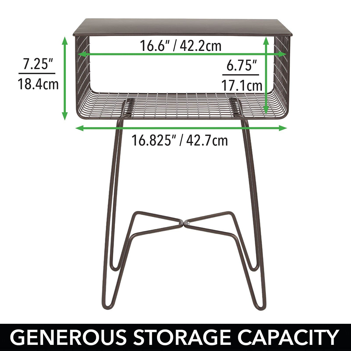 Bronze Steel Side Table with Storage Basket
