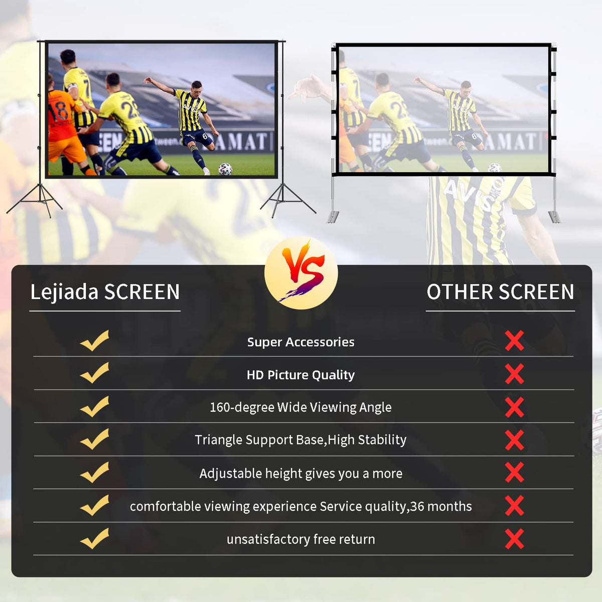 Projector Screen with Stand, 150 inch 16:9 Portable for Home Theater, Outdoor Indoor Party, Backyard Cinema.