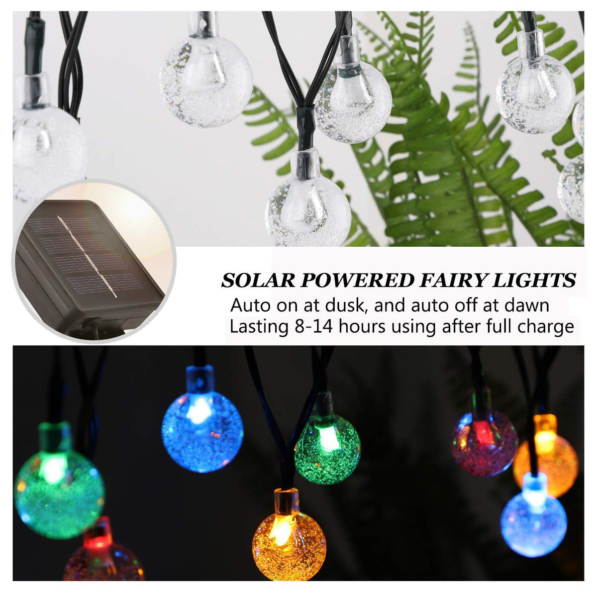 24ft Multicolour Solar Globe String Lights – 50 LEDs & 8 Modes