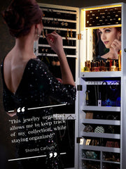 LUXFURNI 79-LED Lockable Mirror Jewellery Cabinet – Wall or Door Mount