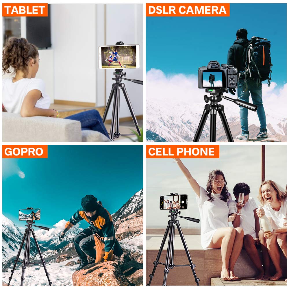Phone Tripod, UBeesize 50’’ Extendable Lightweight Aluminum Tripod Stand with Universal Cell Phone/Tablet Holder, Remote Shutter, Compatible with Smartphone & Tablet & Camera.
