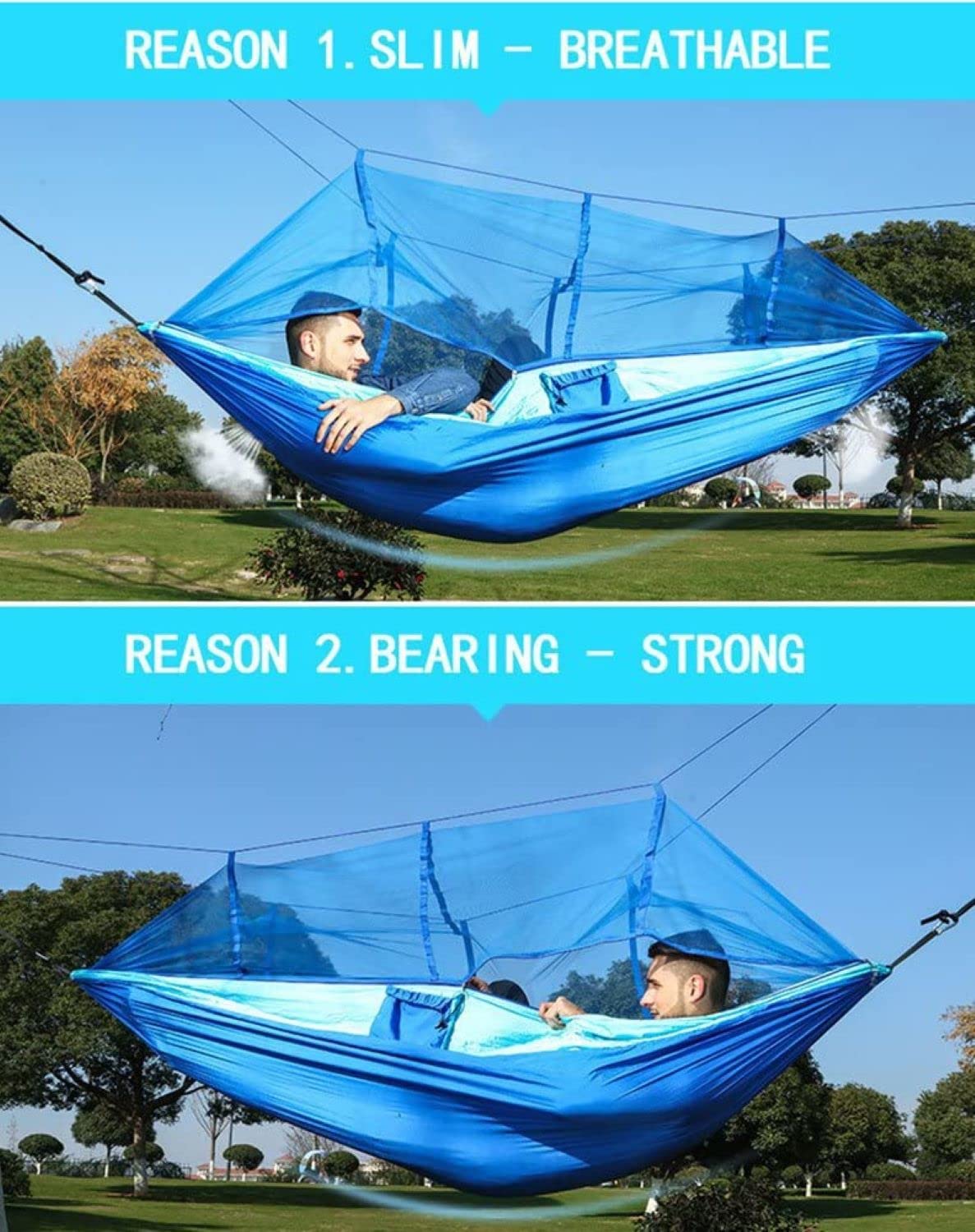 Camping Hammock with Zippered Mosquito Net – Blue