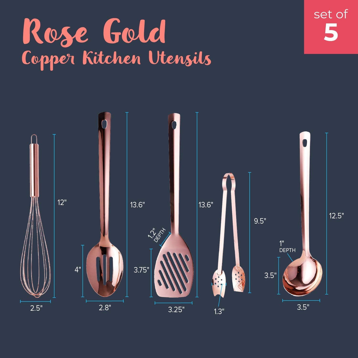 5-Pack Rose Gold Cooking Utensil Set