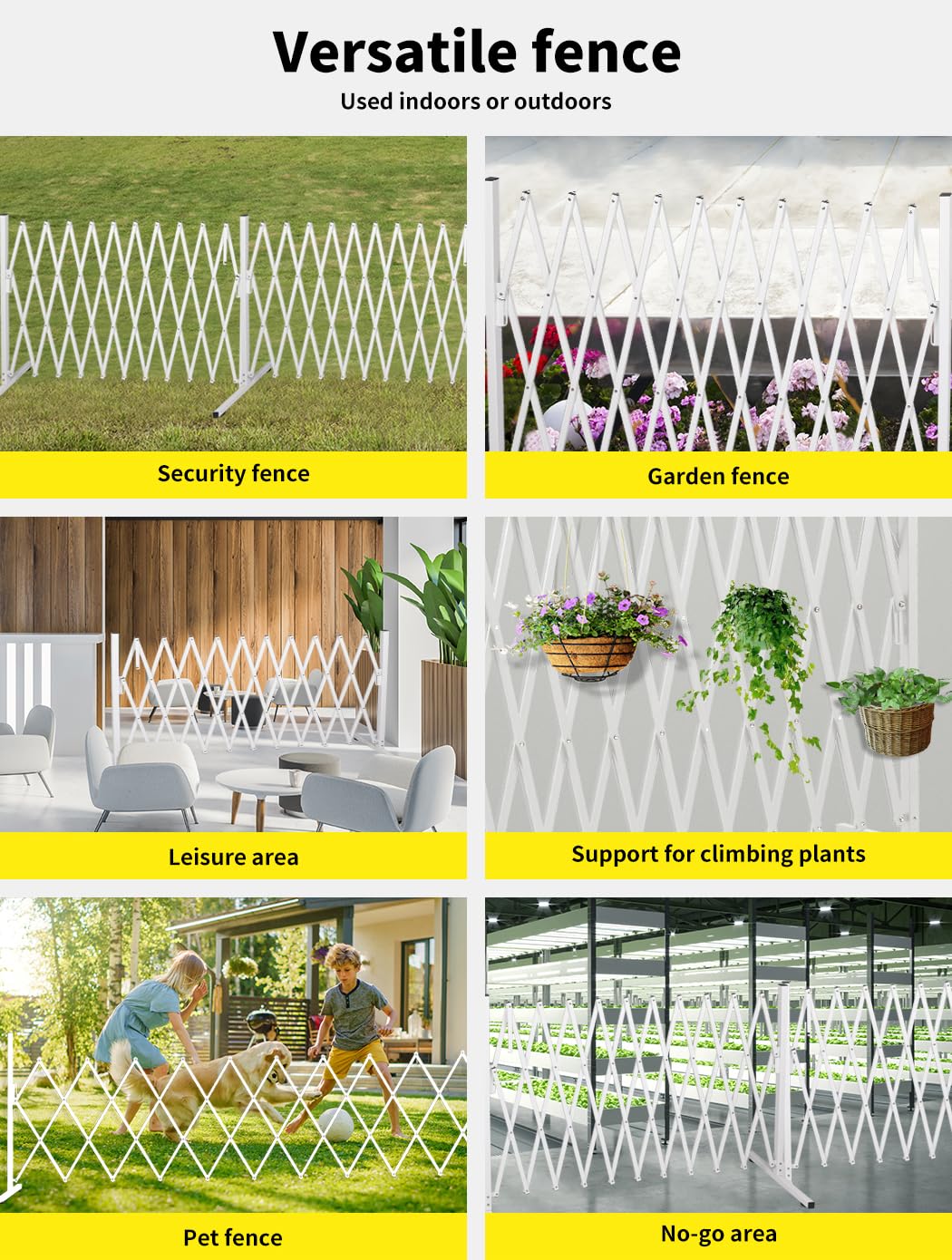 White Expandable Metal Barrier Fence for Indoor or Outdoor Use