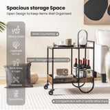 Bar Cart, Liquor Beverage Serving Cart with 6-Bottle Removable Metal Wire Wine Rack, Modern Kitchen Cocktail Cart with Wheels, 2 Tier Kitchen Rolling Bar Carts for Living Room, Rustic Brown