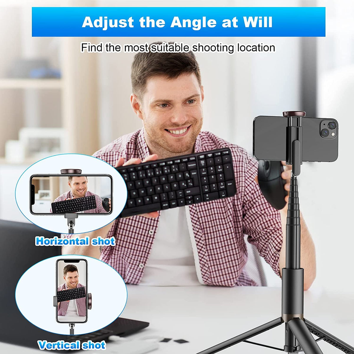 60" Cell Phone Selfie Stick Tripod,Smartphone Tripod Stand All-in-1 with Integrated Wireless Remote,Portable,Lightweight,Extendable Phone Tripod for 4''-7'' iPhone and Android