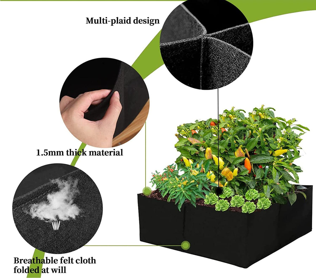 128-Gallon 8-Section Fabric Raised Garden Bed