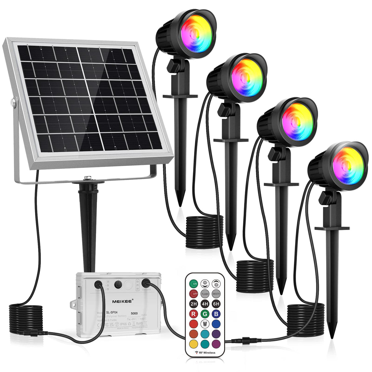 RGB Solar Spotlights Outdoor, 4-in-1 Solar Garden Lights, Waterproof IP66 Solar Powered Spotlight, 12 Colors Changing, Remote Control, LED Landscape Lighting for Yard Patio Lawn Garden