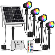 RGB Solar Spotlights Outdoor, 4-in-1 Solar Garden Lights, Waterproof IP66 Solar Powered Spotlight, 12 Colors Changing, Remote Control, LED Landscape Lighting for Yard Patio Lawn Garden