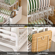 42 cm Collapsible 2-Tier Dish Rack with 180° Drain Spout