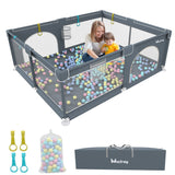Baby Playpen, 200cm Extra-large Playpens Play Yard with 50 Balls Pit, 4x handlers, Baby Play Gates with Basket Net, Playards Fence for Toddler Babies with Breathable Mesh (200*160*66cm)