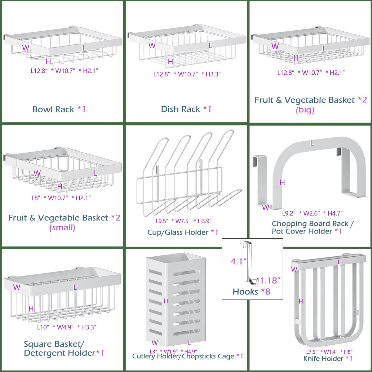 86–113 cm White 3-Tier Over-Sink Dish Drying Rack