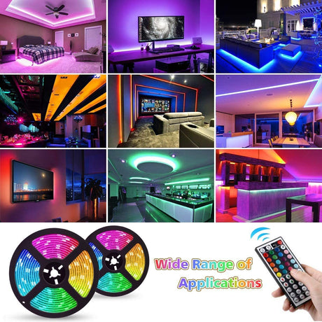 LED Strip Lights, 32.8ft/10M 5050 RGB 300 LEDs Strip Lights Non-Waterproof Rope Lights Color Changing Tape Light Kit with 44 Keys IR Remote Controller for Home Decoration