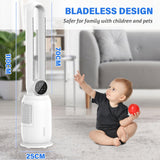 Evaporative Air Cooler, Bladeless Fan with 3 Speeds, Remote Control, Night Light, Electric Purifying Fan Suitable for Indoor Home Large Room Bedroom Office Use 2.5L