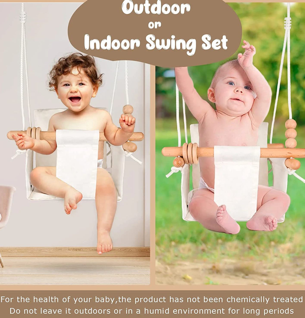Canvas Baby Swing with Safety Belt & Mounting Hardware – White