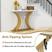 100 cm Gold Console Table with White Faux-Marble Top & Shelf