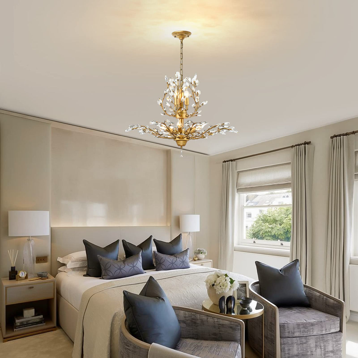 Crystal Chandeliers,Vintage Pendant Lighting Crystal Chandelier Lighting Fixtures with 8 Lights,Ceiling Light Fixture for Living Room Bedroom Restaurant Porch Hallway (Gold)