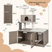132cm 2-in-1 Cat Tree with Litter-Box Cabinet