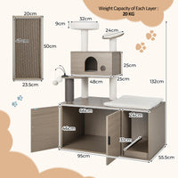 132cm 2-in-1 Cat Tree with Litter-Box Cabinet