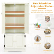 Freestanding Storage Cabinet, Antique Low Floor Cabinet, Pantry Cabinet Wooden Cupboard Organizer w/Adjustable Shelf & Anti-Tilt Design, for Living Room Bedroom Bathroom