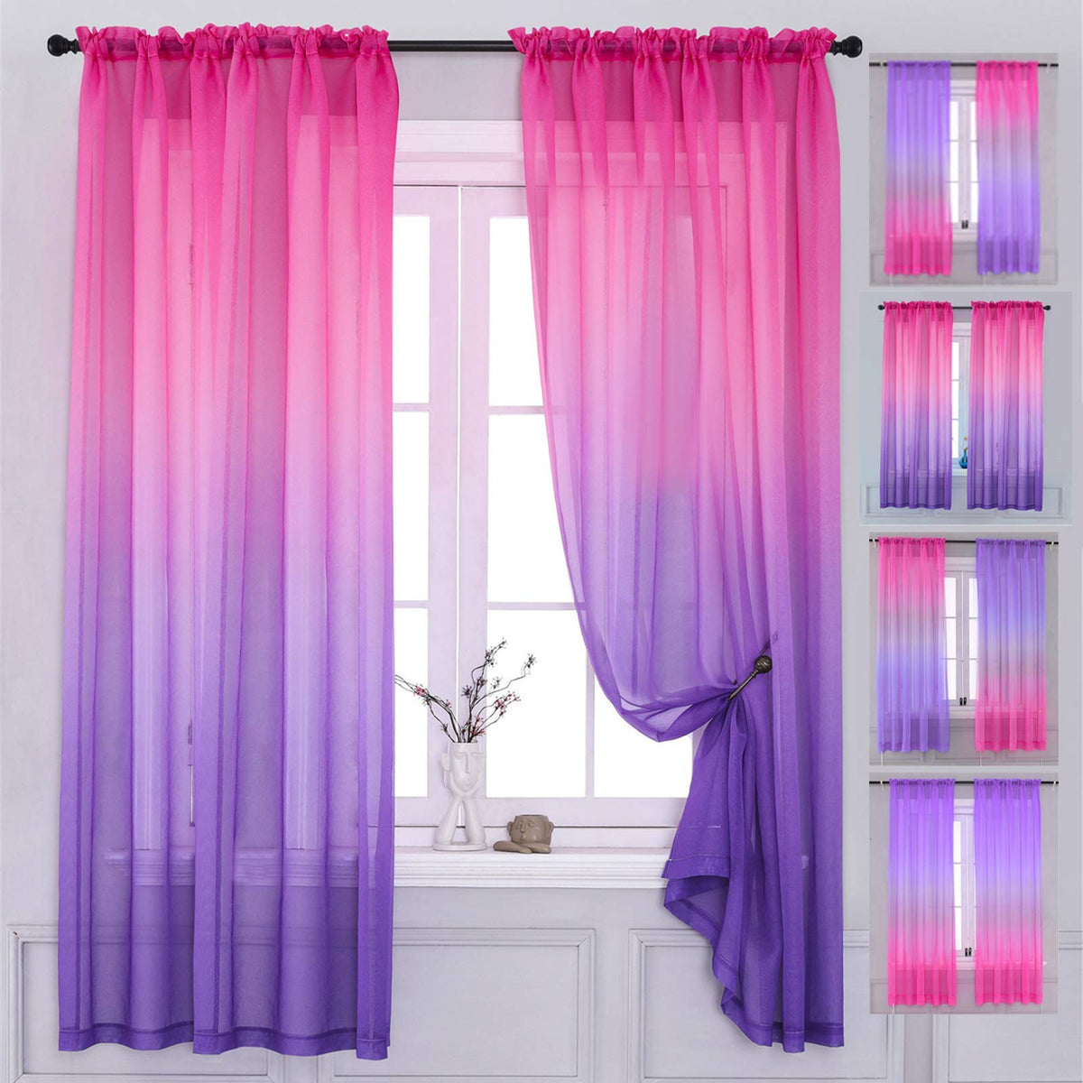 102 × 160 cm Pink-Purple Ombré Sheer Curtain – 1 Panel